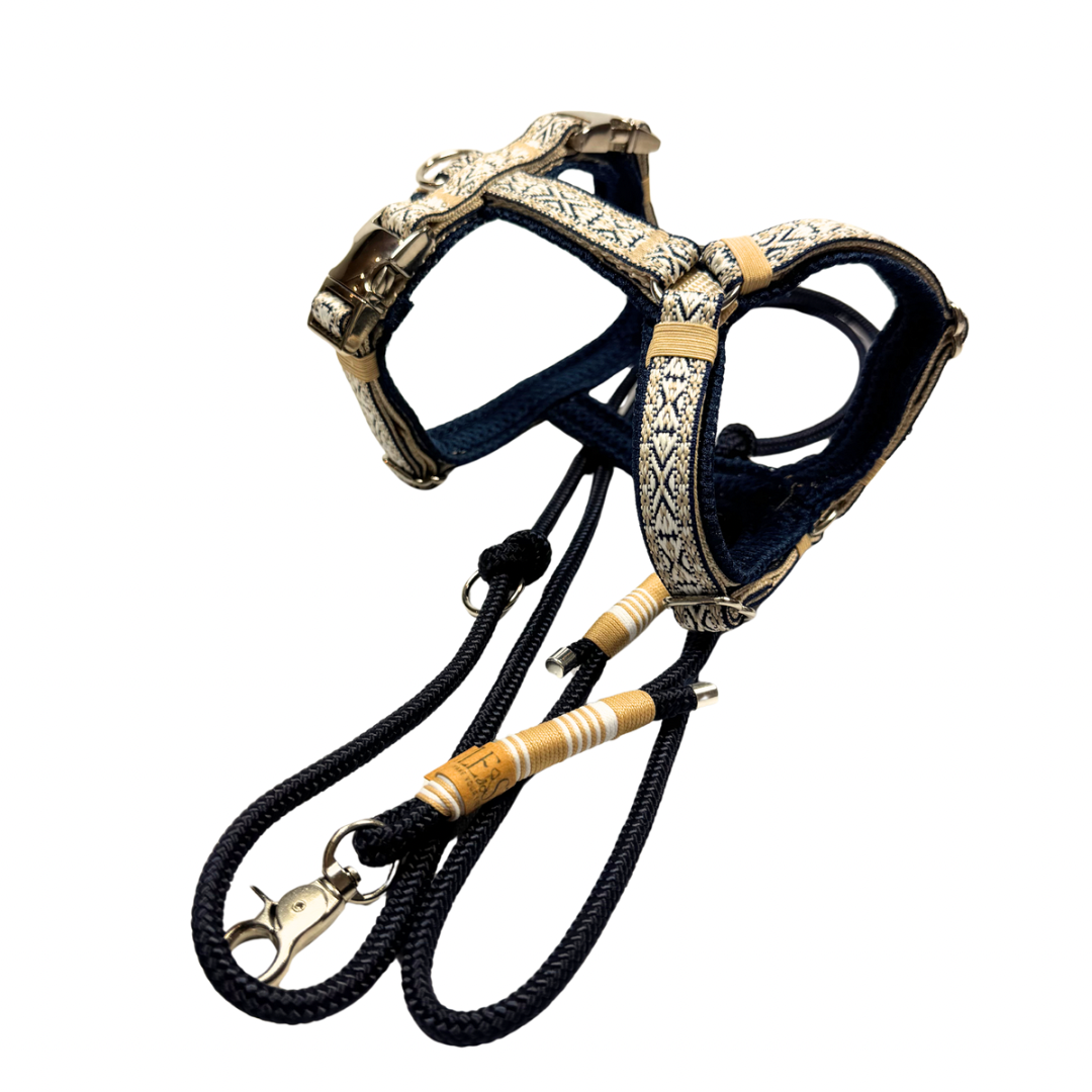 Retro Y-Geschirr beige,dunkelblau